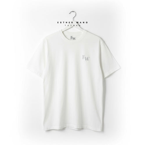 【Esther Wang】 EW Premium Embroidered & Printed Heavyweight Combed Cotton T-Shirt – White (Unisex)